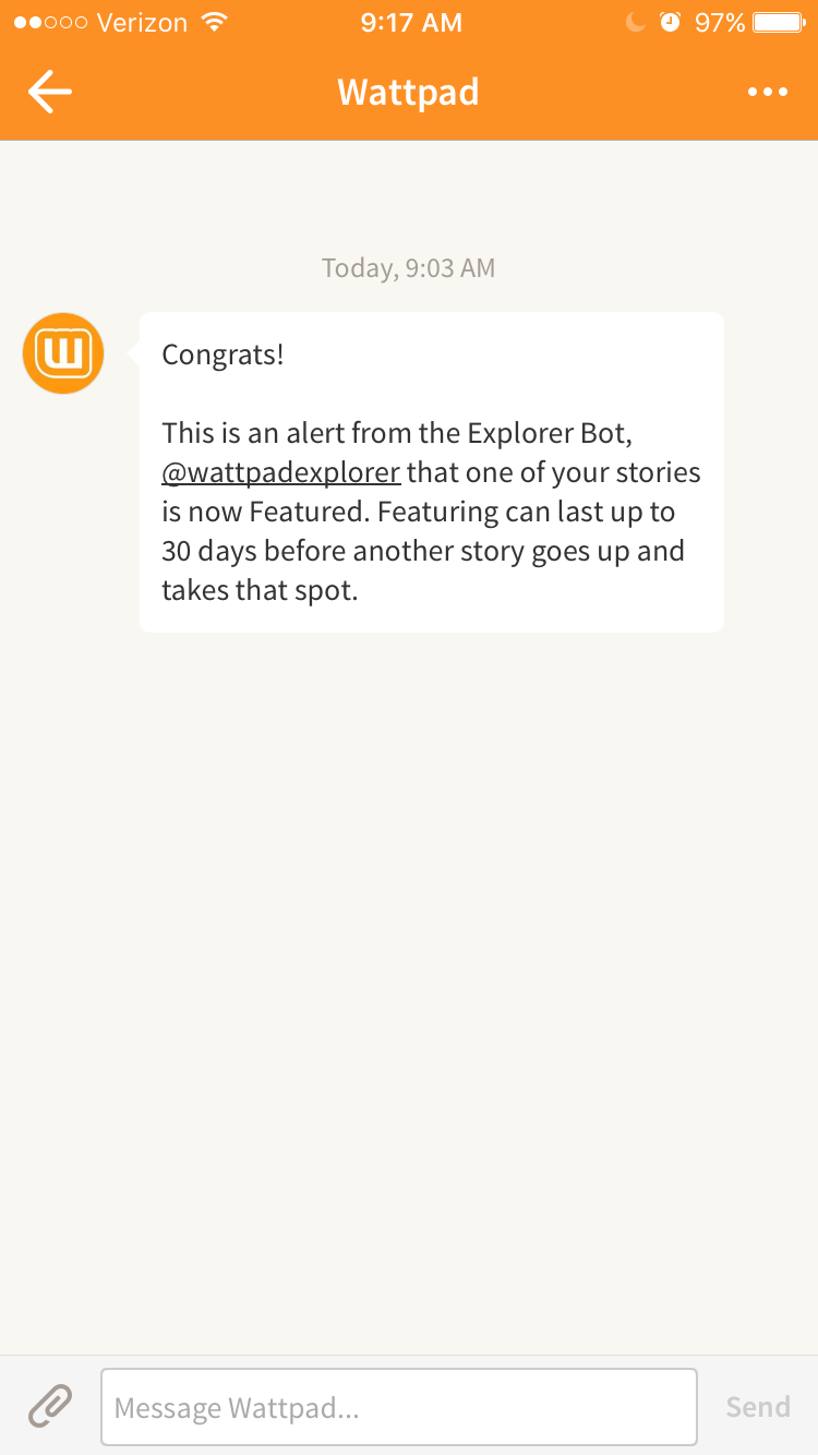 WattPad Featured Notification