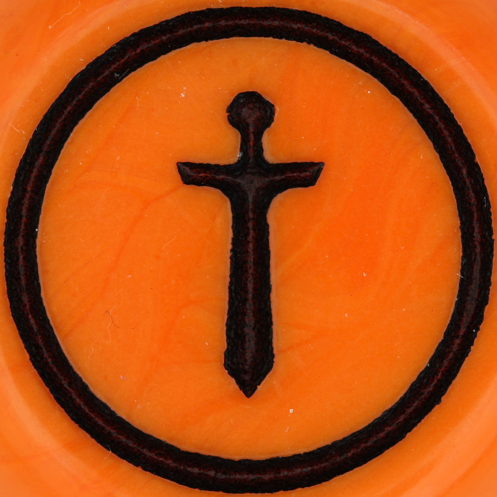 Orange background with black dagger